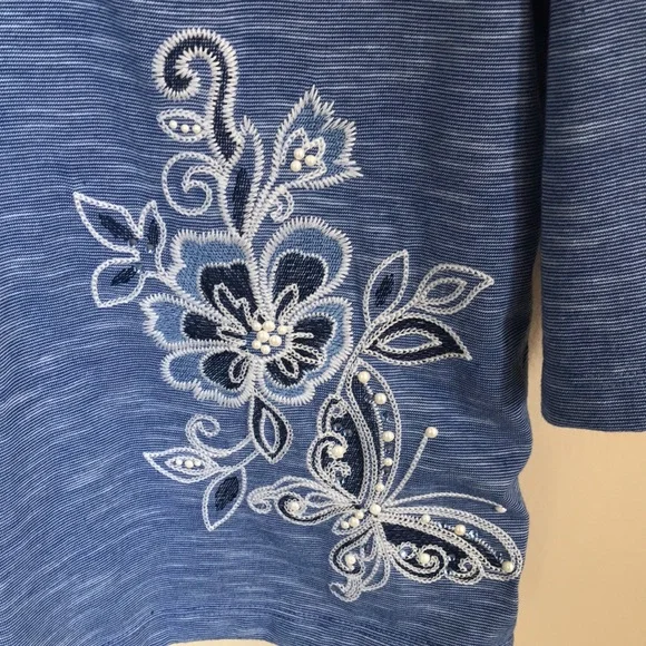 Alfred Dunner blue 3/4 sleeve blouse size PM - Picture 5 of 14